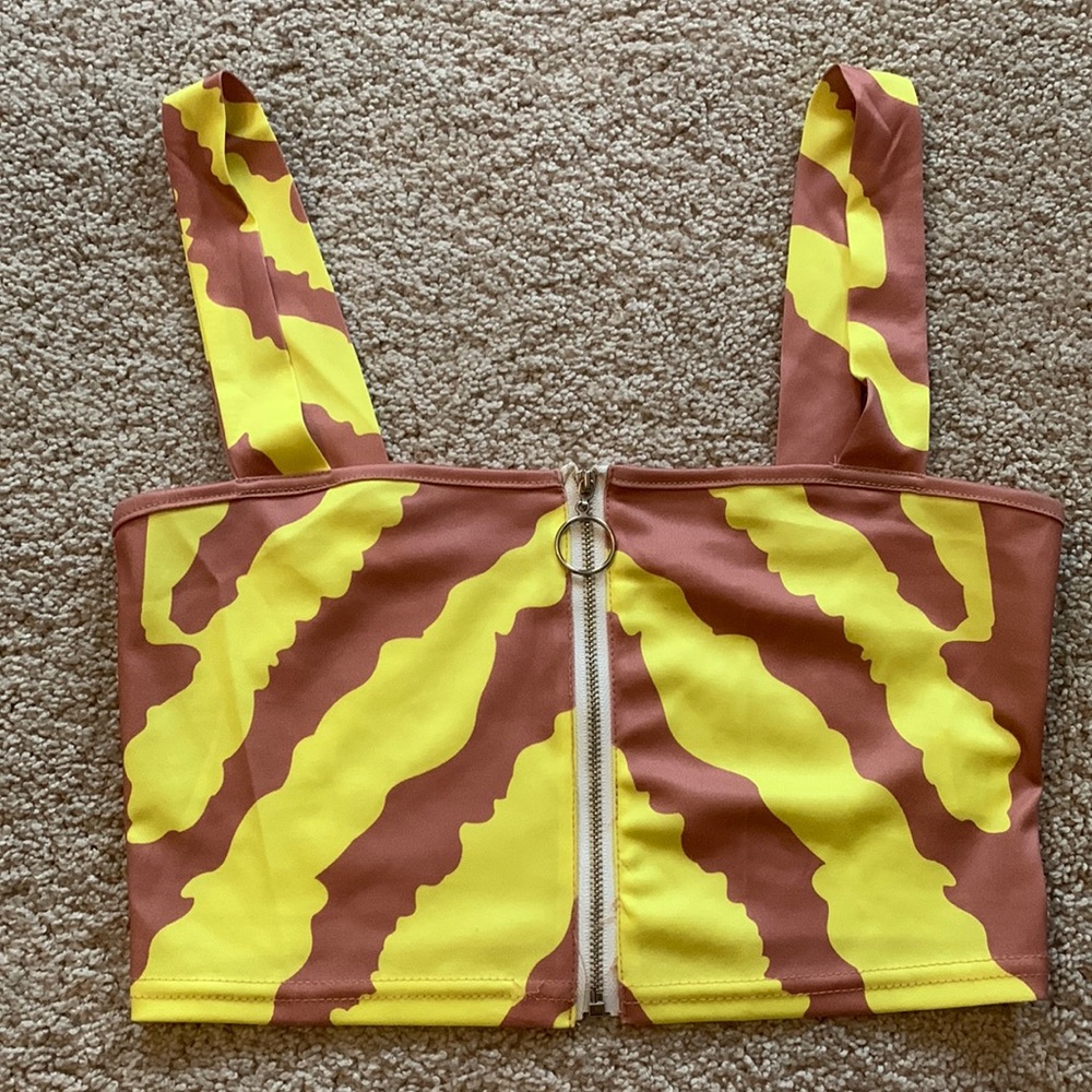 Yellow and brown crop top